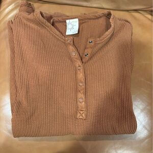 Aerie/Offline Brown Waffle Knit Henley Top